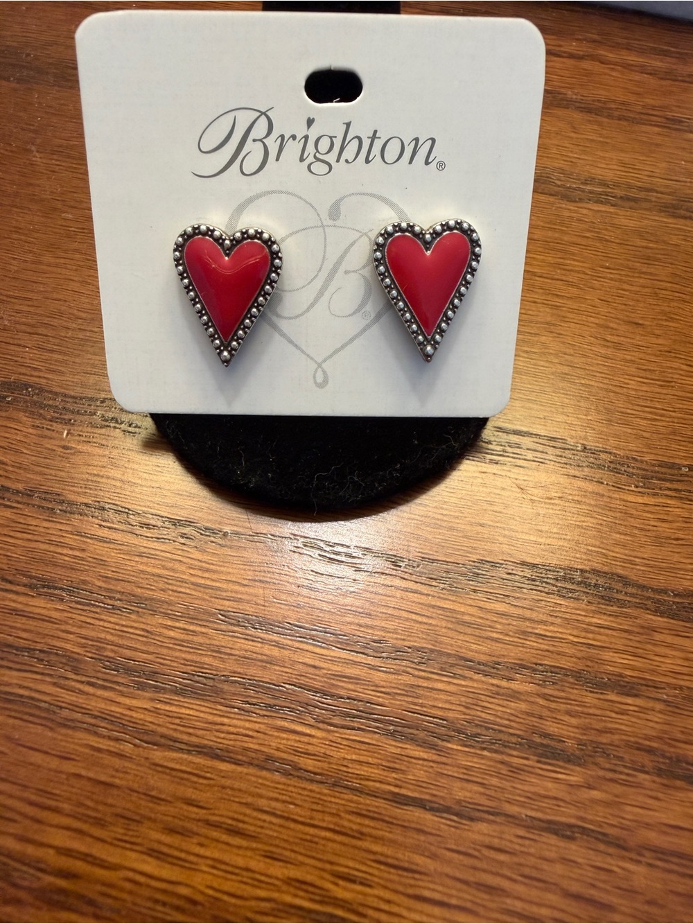 Brighton Red Heart Stud Earrings with Silver Beaded Trim